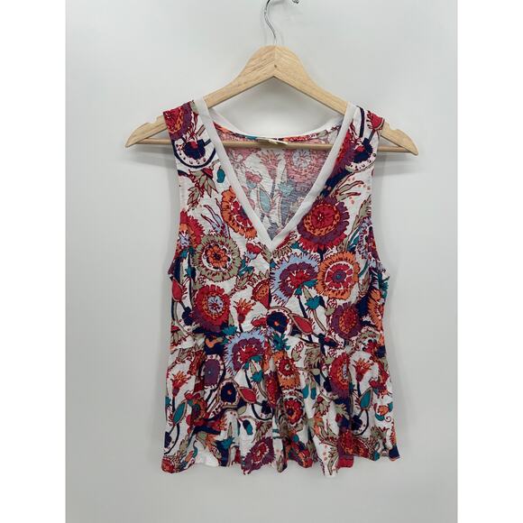 Deletta Babydoll Tank Women Large Pink Red Floral Sleeveless VNeck Boho Feminine - Picture 1 of 8